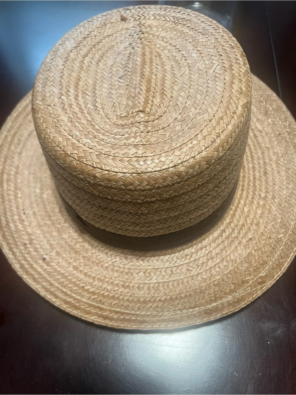 Men's Natural Straw Boater Hat with Black Band and Feather Accent